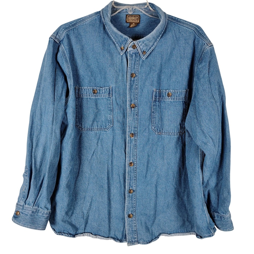 C.E. Schmidt Workwear Mens 3XL Blue Denim Long Sleeve Button Down Shirt Cotton